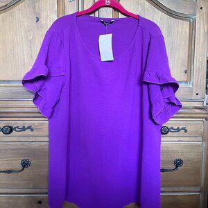 Purple Ruffled‎ Short Sleeve Blouse